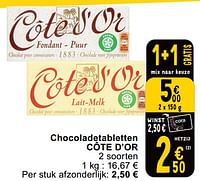 Promoties Chocoladetabletten côte d`or - Cote D'Or - Geldig van 14/05/2024 tot 18/05/2024 bij Cora