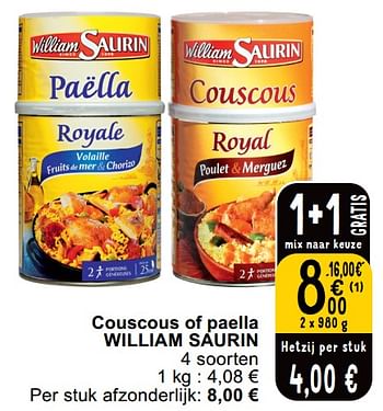 Promoties Couscous of paella william saurin - William Saurin - Geldig van 14/05/2024 tot 18/05/2024 bij Cora