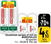 Promoties Deodorant sprays of roll on borotalco - Borotalco - Geldig van 14/05/2024 tot 18/05/2024 bij Cora