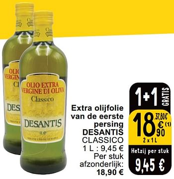 Promoties Extra olijfolie van de eerste persing desantis classico - Desantis - Geldig van 14/05/2024 tot 18/05/2024 bij Cora