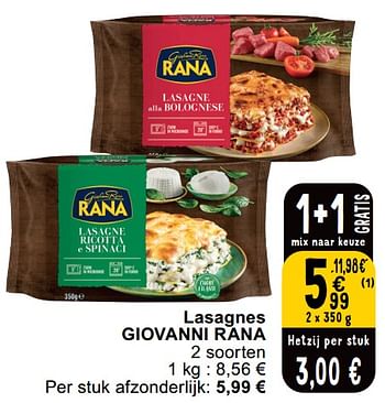 Promoties Lasagnes giovanni rana - Giovanni rana - Geldig van 14/05/2024 tot 18/05/2024 bij Cora