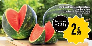 Promoties Mini gestreepte watermeloen zonder pitten - Huismerk - Cora - Geldig van 14/05/2024 tot 18/05/2024 bij Cora