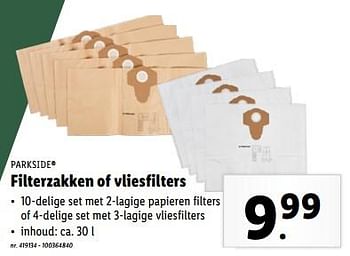 Promoties Filterzakken of vliesfilters - Parkside - Geldig van 15/05/2024 tot 21/05/2024 bij Lidl