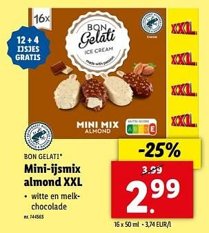 Promoties Mini-ijsmix almond xxl - Bon Gelati - Geldig van 15/05/2024 tot 21/05/2024 bij Lidl