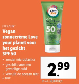 Vegan zonnecrème love your planet voor het gezicht spf 50-Cien sun