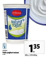 Promoties Volle yoghurt natuur - Milbona - Geldig van 15/05/2024 tot 21/05/2024 bij Lidl