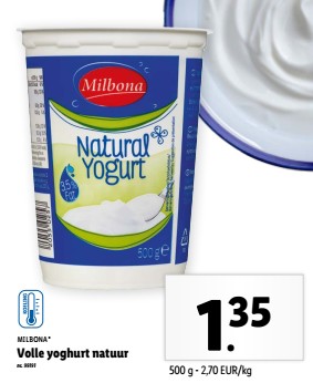 Volle yoghurt natuur-Milbona