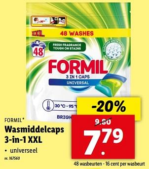 Promoties Wasmiddelcaps 3-in-1 xxl - Formil - Geldig van 15/05/2024 tot 21/05/2024 bij Lidl