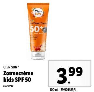 Promoties Zonnecrème kids spf 50 - Cien sun - Geldig van 15/05/2024 tot 21/05/2024 bij Lidl