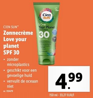 Promoties Zonnecrème love your planet spf 30 - Cien sun - Geldig van 15/05/2024 tot 21/05/2024 bij Lidl