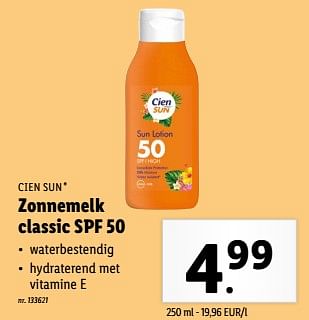 Promoties Zonnemelk classic spf 50 - Cien sun - Geldig van 15/05/2024 tot 21/05/2024 bij Lidl
