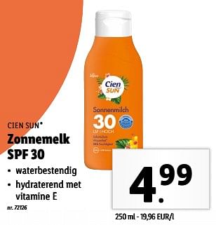 Promoties Zonnemelk spf 30 - Cien sun - Geldig van 15/05/2024 tot 21/05/2024 bij Lidl
