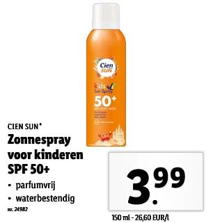 Promoties Zonnespray voor kinderen spf 50+ - Cien sun - Geldig van 15/05/2024 tot 21/05/2024 bij Lidl
