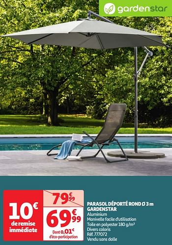 Promoties Parasol déporté rond ø 3 m gardenstar - GardenStar - Geldig van 07/05/2024 tot 13/05/2024 bij Auchan