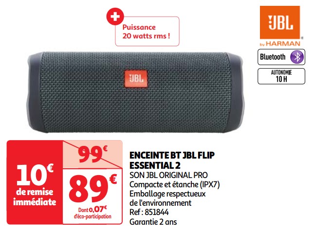 Promotions Enceinte bt jbl flip essential 2 - JBL - Valide de 07/05/2024 à 13/05/2024 chez Auchan Ronq