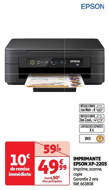 Promotions Imprimante epson xp-2205 - Epson - Valide de 07/05/2024 à 13/05/2024 chez Auchan Ronq