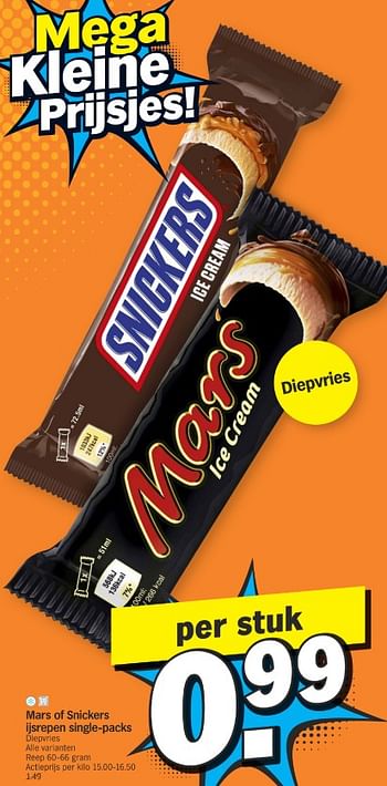 Promotions Mars of snickers ijsrepen - Produit Maison - Albert Heijn - Valide de 13/05/2024 à 20/05/2024 chez Albert Heijn