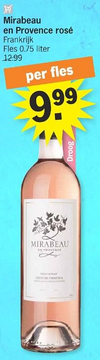 Promotions Mirabeau en provence rosé - Vins rosé - Valide de 13/05/2024 à 20/05/2024 chez Albert Heijn