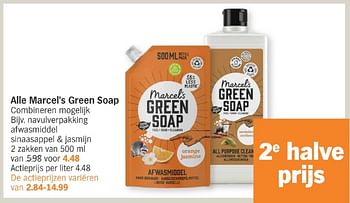 Promoties Navulverpakking afwasmiddel sinaasappel + jasmijn - Marcel's Green Soap - Geldig van 13/05/2024 tot 20/05/2024 bij Albert Heijn