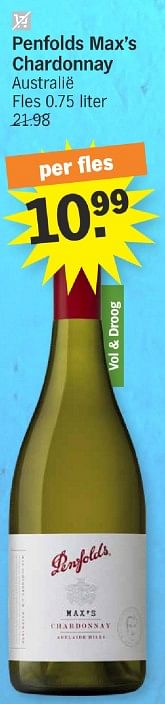 Promoties Penfolds max’s chardonnay - Witte wijnen - Geldig van 13/05/2024 tot 20/05/2024 bij Albert Heijn