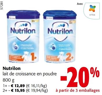 Promotions Nutrilon lait de croissance en poudre - Nutrilon - Valide de 08/05/2024 à 21/05/2024 chez Colruyt