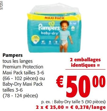Promotions Pampers tous les langes premium protection maxi pack ou baby-dry maxi pack - Pampers - Valide de 08/05/2024 à 21/05/2024 chez Colruyt