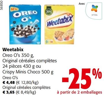 Promotions Weetabix oreo o’s , original céréales complètes ou crispy minis choco - Weetabix - Valide de 08/05/2024 à 21/05/2024 chez Colruyt