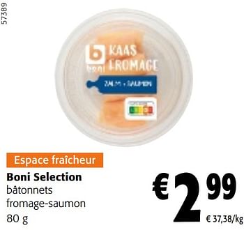 Promotions Boni selection bâtonnets fromage-saumon - Boni - Valide de 08/05/2024 à 21/05/2024 chez Colruyt