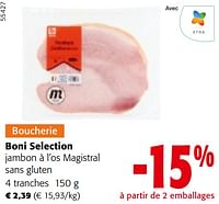 Promotions Boni selection jambon à l’os magistral sans gluten - Boni - Valide de 08/05/2024 à 21/05/2024 chez Colruyt