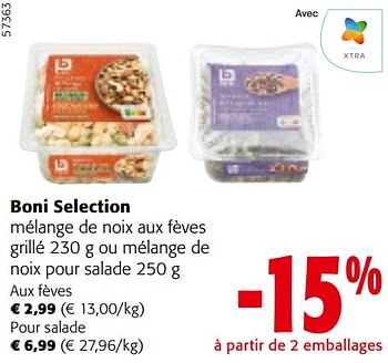 Promotions Boni selection mélange de noix aux fèves grillé ou mélange de noix pour salade - Boni - Valide de 08/05/2024 à 21/05/2024 chez Colruyt
