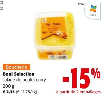 Promotions Boni selection salade de poulet curry - Boni - Valide de 08/05/2024 à 21/05/2024 chez Colruyt