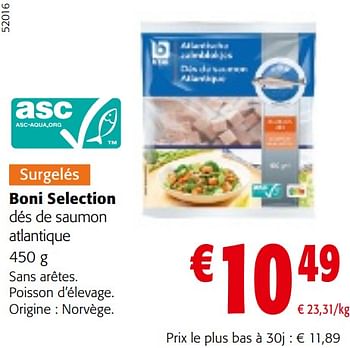 Promoties Boni selection dés de saumon atlantique - Boni - Geldig van 08/05/2024 tot 21/05/2024 bij Colruyt