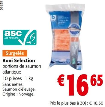 Promotions Boni selection portions de saumon atlantique - Boni - Valide de 08/05/2024 à 21/05/2024 chez Colruyt