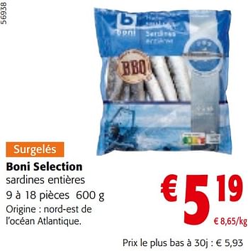 Promoties Boni selection sardines entières - Boni - Geldig van 08/05/2024 tot 21/05/2024 bij Colruyt