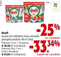 Promotions Dreft toutes les tablettes lave-vaisselle - Dreft - Valide de 08/05/2024 à 21/05/2024 chez Colruyt