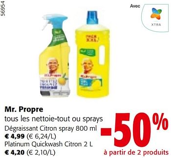 Promotions Mr. propre tous les nettoie-tout ou sprays - Mr. Propre - Valide de 08/05/2024 à 21/05/2024 chez Colruyt