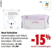 Promoties Boni selection wattenstaafjes voor baby’s of geparfumeerde luierzakjes - Boni - Geldig van 08/05/2024 tot 21/05/2024 bij Colruyt