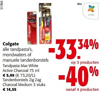 Promotions Colgate alle tandpasta’s, mondwaters of manuele tandenborstels - Colgate - Valide de 08/05/2024 à 21/05/2024 chez Colruyt