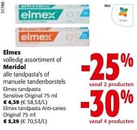 Promoties Elmex volledig assortiment of meridol alle tandpasta’s of manuele tandenborstels - Huismerk - Colruyt - Geldig van 08/05/2024 tot 21/05/2024 bij Colruyt