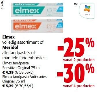 Promotions Elmex volledig assortiment of meridol alle tandpasta’s of manuele tandenborstels - Produit maison - Colruyt - Valide de 08/05/2024 à 21/05/2024 chez Colruyt
