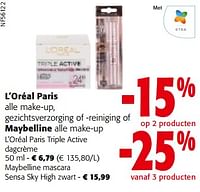 Promoties L’oréal paris alle make-up, gezichtsverzorging of -reiniging of maybelline alle make-up - Huismerk - Colruyt - Geldig van 08/05/2024 tot 21/05/2024 bij Colruyt