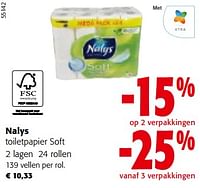 Promoties Nalys toiletpapier soft 2 lagen 24 rollen - Nalys - Geldig van 08/05/2024 tot 21/05/2024 bij Colruyt