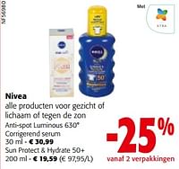 Promoties Nivea alle producten voor gezicht of lichaam of tegen de zon - Nivea - Geldig van 08/05/2024 tot 21/05/2024 bij Colruyt