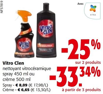 Promotions Vitro clen nettoyant vitrocéramique spray ou crème - Vitro clen - Valide de 08/05/2024 à 21/05/2024 chez Colruyt