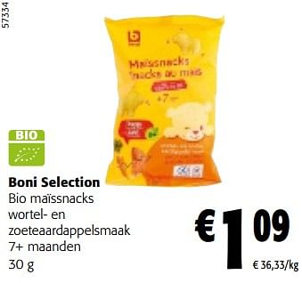 Promoties Boni selection bio maïssnacks wortel- en zoeteaardappelsmaak 7+ maanden - Boni - Geldig van 08/05/2024 tot 21/05/2024 bij Colruyt