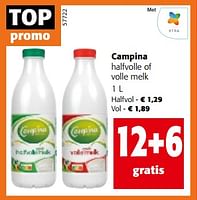 Promoties Campina halfvolle of volle melk - Campina - Geldig van 08/05/2024 tot 21/05/2024 bij Colruyt