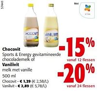 Chocovit sports + energy gevitamineerde chocolademelk of vanilivit melk met vanille-Huismerk - Colruyt