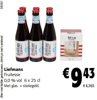 Promoties Liefmans fruitesse 0,0 % vol - Liefmans - Geldig van 08/05/2024 tot 21/05/2024 bij Colruyt
