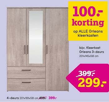 Promotions Kleerkast orleans 3 deurs - Produit maison - Leen Bakker - Valide de 12/05/2024 à 26/05/2024 chez Leen Bakker