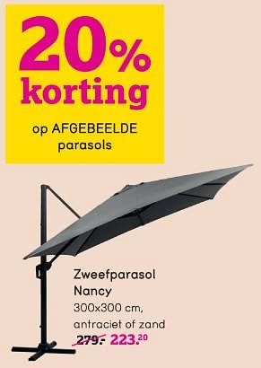 Promotions Zweefparasol nancy - Produit maison - Leen Bakker - Valide de 12/05/2024 à 26/05/2024 chez Leen Bakker